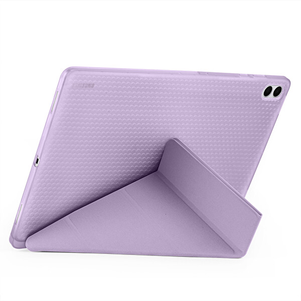 Başkenttekno Samsung Galaxy Tab S11 Ultra Uyumlu Tri Folding Kalem Bölmeli Standlı Kılıf Lila