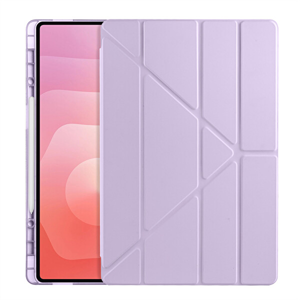 Başkenttekno Samsung Galaxy Tab S11 Ultra Uyumlu Tri Folding Kalem Bölmeli Standlı Kılıf Lila