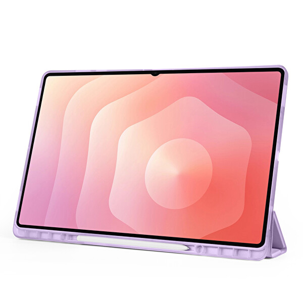 Başkenttekno Samsung Galaxy Tab S11 Ultra Uyumlu Tri Folding Kalem Bölmeli Standlı Kılıf Lila