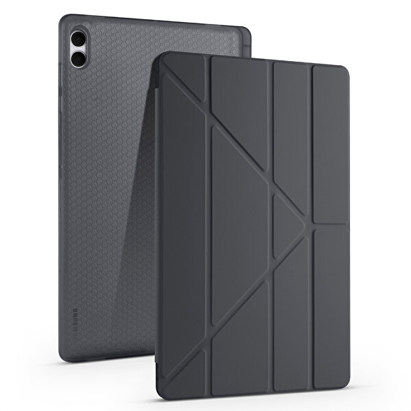 Başkenttekno Samsung Galaxy Tab S11 Ultra Uyumlu Tri Folding Kalem Bölmeli Standlı Kılıf Siyah