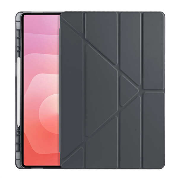 Başkenttekno Samsung Galaxy Tab S11 Ultra Uyumlu Tri Folding Kalem Bölmeli Standlı Kılıf Siyah