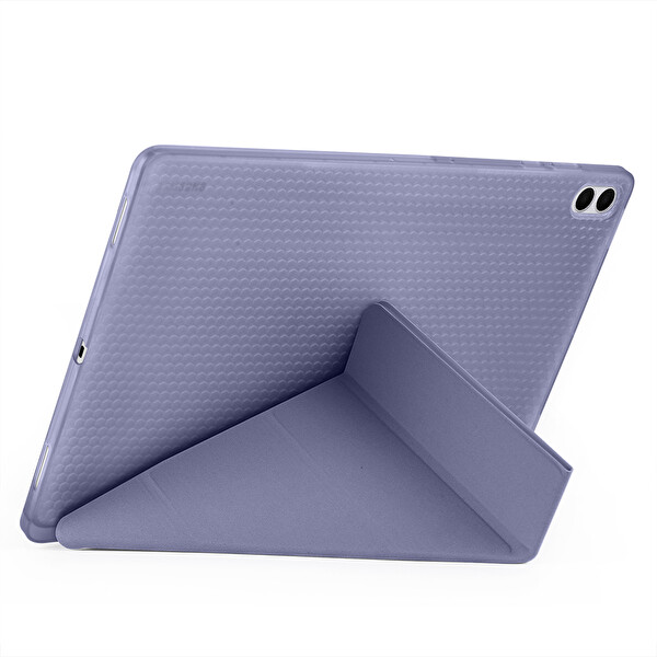 Başkenttekno Samsung Galaxy Tab S11 Ultra Uyumlu Kılıf Tri Folding Kalem Bölmeli Standlı Kılıf Mor