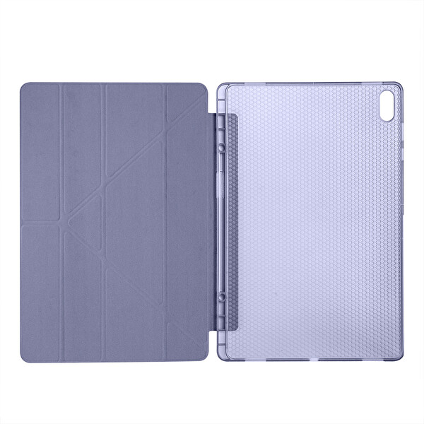 Başkenttekno Samsung Galaxy Tab S11 Ultra Uyumlu Kılıf Tri Folding Kalem Bölmeli Standlı Kılıf Mor