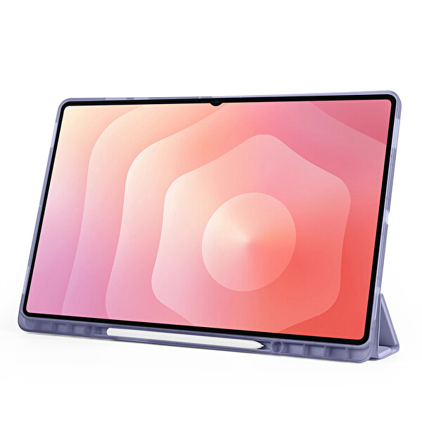Başkenttekno Samsung Galaxy Tab S11 Ultra Uyumlu Kılıf Tri Folding Kalem Bölmeli Standlı Kılıf Mor