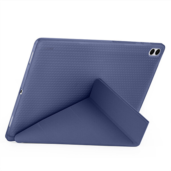 Başkenttekno Samsung Galaxy Tab S11 Ultra Uyumlu Kılıf Tri Folding Kalem Bölmeli Standlı Kılıf Lacivert