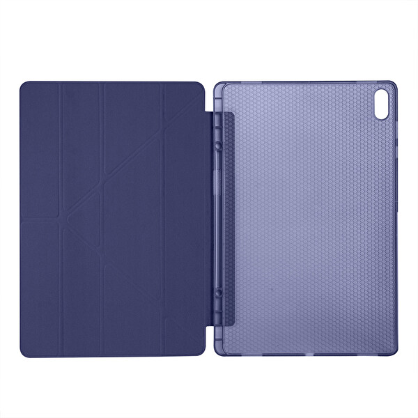 Başkenttekno Samsung Galaxy Tab S11 Ultra Uyumlu Kılıf Tri Folding Kalem Bölmeli Standlı Kılıf Lacivert
