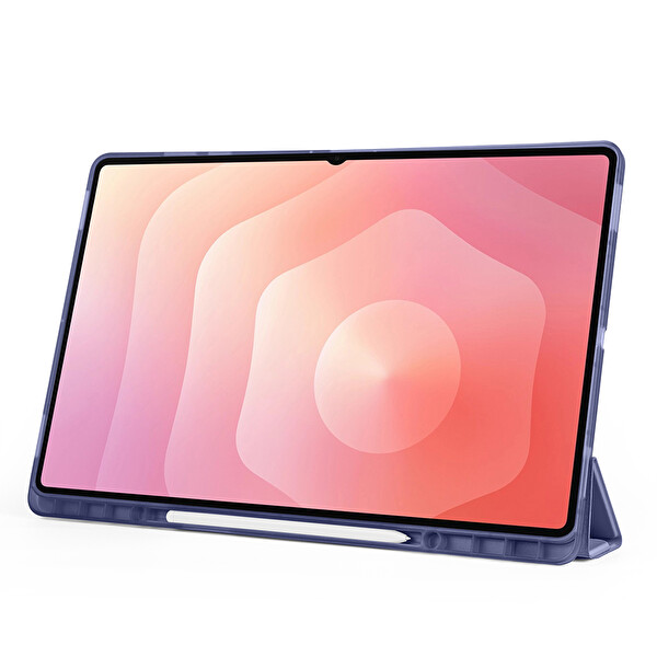 Başkenttekno Samsung Galaxy Tab S11 Ultra Uyumlu Kılıf Tri Folding Kalem Bölmeli Standlı Kılıf Lacivert