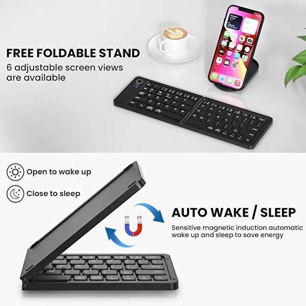 Coverzone Katlanabilir Bluetooth ENT 67 Tuş Makas Mekanizmalı iOS Android Win. Uyumlu USB-C Şarjlı 150 mAh Tablet Klavyesi