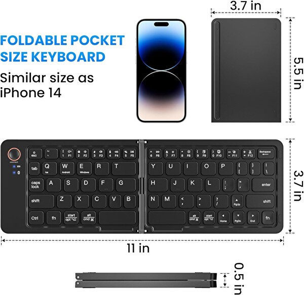 Coverzone Katlanabilir Bluetooth ENT 67 Tuş Makas Mekanizmalı iOS Android Win. Uyumlu USB-C Şarjlı 150 mAh Tablet Klavyesi
