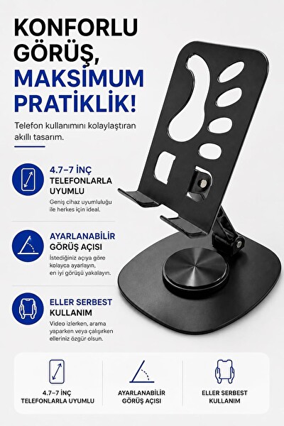 Coverzone CMD-201 360 Derece Döner - ENT Katlanır Masaüstü Telefon Standı