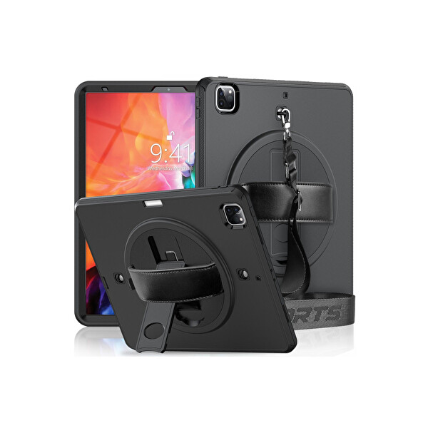 Newface Apple iPad Pro 12.9 (2021) Kılıf Strap-C Otterbox Tablet Kapak - Siyah