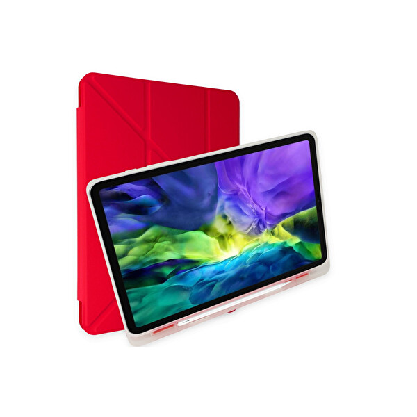 Newface Apple iPad 10.2 (8.Nesil) Kılıf Kalemlikli Mars Tablet Kılıfı - Kırmızı