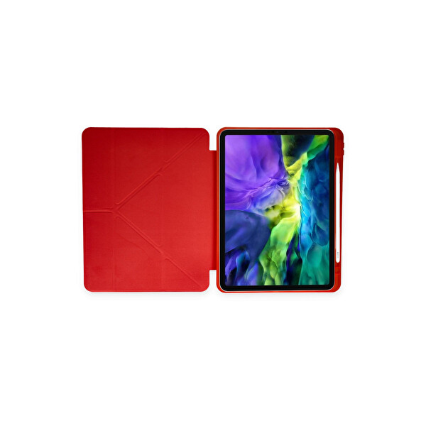 Newface Apple iPad 10.2 (8.Nesil) Kılıf Kalemlikli Mars Tablet Kılıfı - Kırmızı