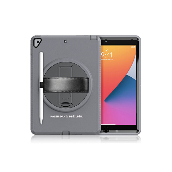 Newface Apple iPad 10.2 (7.Nesil) Kılıf Hand Strap Tablet Kılıfı - Gri