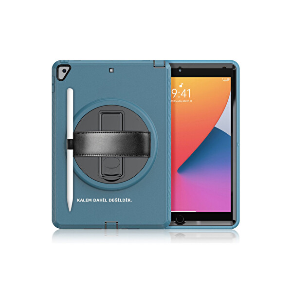 Newface Apple iPad 10.2 (7.Nesil) Kılıf Hand Strap Tablet Kılıfı - Turkuaz
