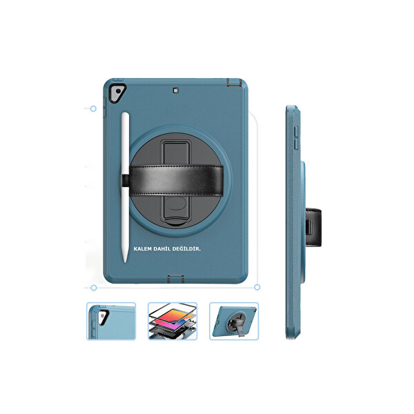 Newface Apple iPad 10.2 (7.Nesil) Kılıf Hand Strap Tablet Kılıfı - Turkuaz