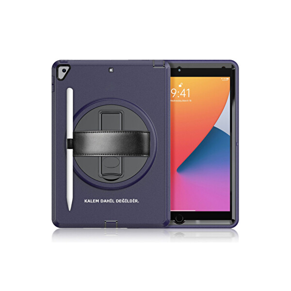 Newface Apple iPad 10.2 (7.Nesil) Kılıf Hand Strap Tablet Kılıfı - Lacivert