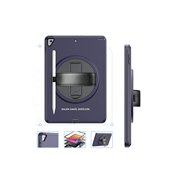 Newface Apple iPad 10.2 (7.Nesil) Kılıf Hand Strap Tablet Kılıfı - Lacivert