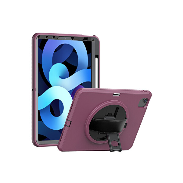 Newface Apple iPad 2025 10.9 10.Nesil (A16) Kılıf Hand Strap Tablet Kılıfı - Mürdüm