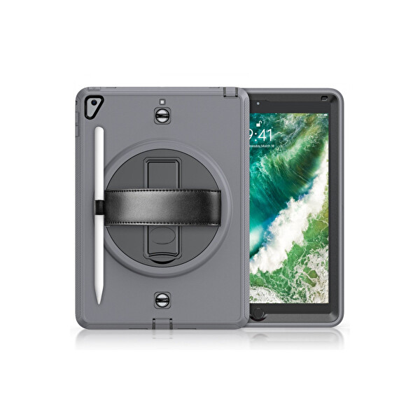 Newface Apple iPad 5 Air 9.7 Kılıf Strap-C Otterbox Tablet Kapak - Gri