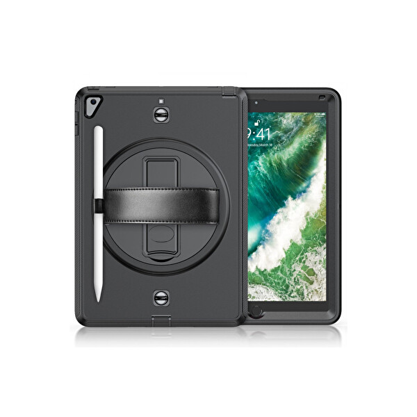 Newface Apple iPad 5 Air 9.7 Kılıf Strap-C Otterbox Tablet Kapak - Siyah