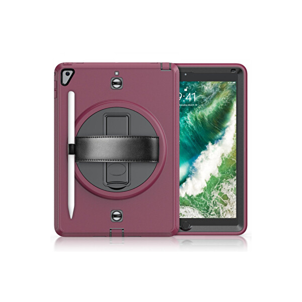 Newface Apple iPad 5 Air 9.7 Kılıf Strap-C Otterbox Tablet Kapak - Mürdüm