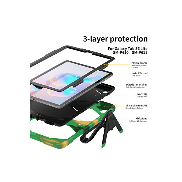 Newface Samsung Galaxy P610 Tab S6 Lite 10.4 Kılıf Griffin Tablet Kapak - Kamuflaj