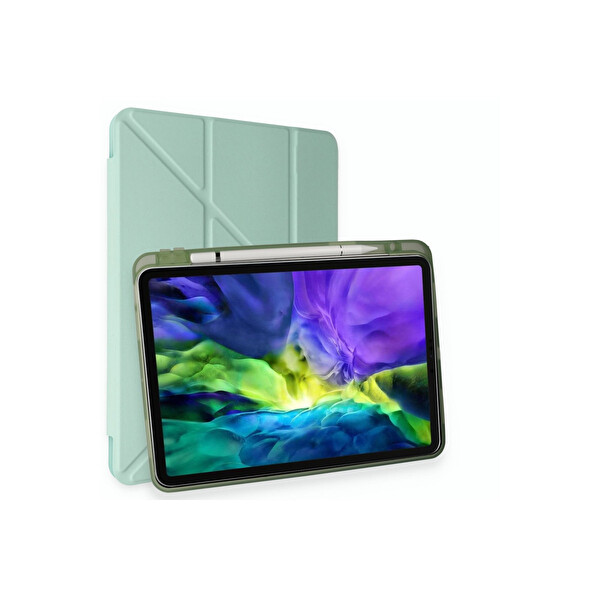 Newface Apple iPad Pro 11 (2024) Kılıf Kalemlikli Mars Tablet Kılıfı - Açık Yeşil