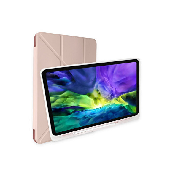 Newface Apple iPad Pro 12.9 (2021) Kılıf Kalemlikli Mars Tablet Kılıfı - Rose Gold