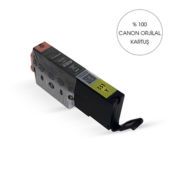 Canon CLI 551 Sari Kartuş Orijinal - Bitmeyen Kartuş Sistemine Uyumlu Delinmiş Şekilde