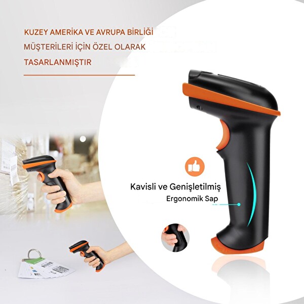 Tera 1D 2D QR Barkod Tarayıcı Pil Seviyesi Göstergeli Darbeye Dayanıklı Kablosuz El Tipi Barkod Okuyucu D5100