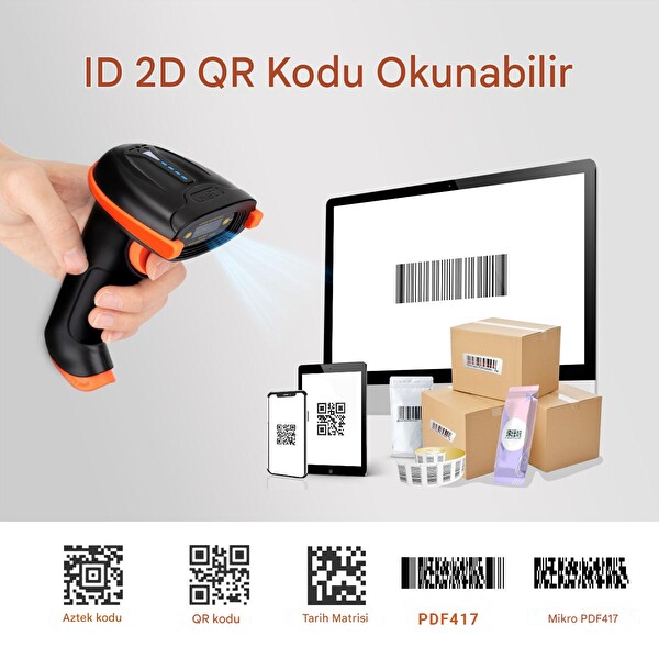 Tera 1D 2D QR Barkod Tarayıcı Pil Seviyesi Göstergeli Darbeye Dayanıklı Kablosuz El Tipi Barkod Okuyucu D5100