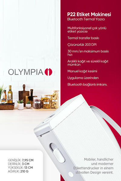 Olympia Etiket Makinesi P22 Siyah - Bluetooth Termal Yazıcı