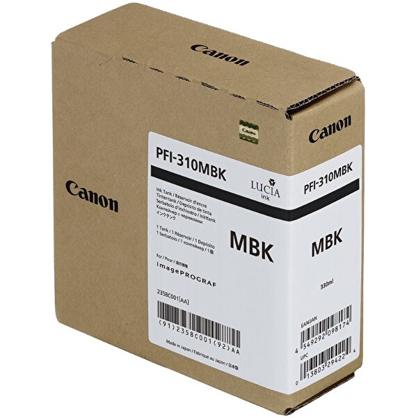 Canon PFI-310 MBK (Matt Black) Matt Siyah Plotter Orijinal Mürekkep Kartuş 330 ml. (2358C001)