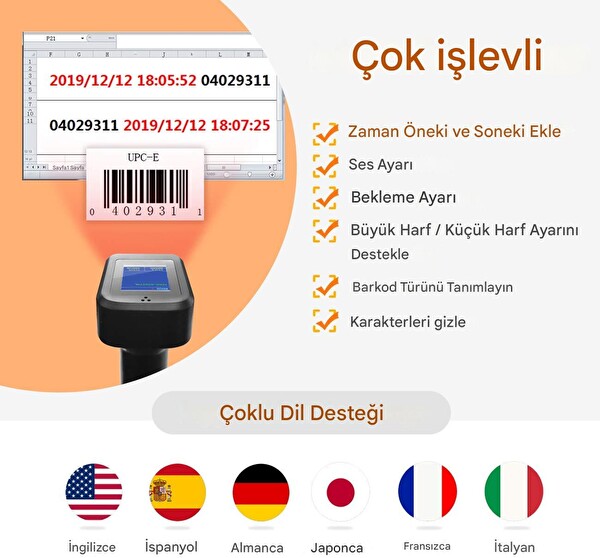 Tera HW0006 Ekranlı Kablosuz 1D 2D QR Barkod Okuyucu Şarjlı Standlı 3'ü 1 Arada Bluetooth 2.4G USB Bağlantılı