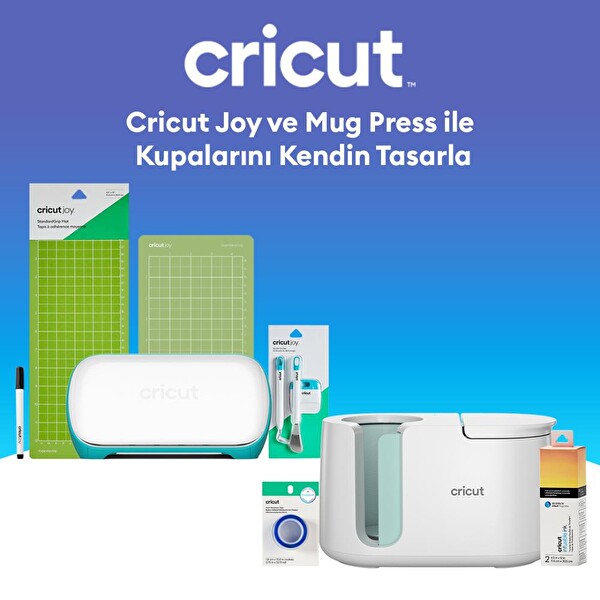 Cricut Joy Kesme Makinesi ve Kupa Presi ile Kupalarını Kendin Tasarla Paketi (Makine + Kupa Presi + Transfer Kağıdı + Isıya Dayanı