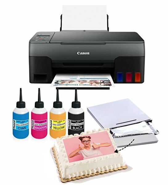 Canon PIXMA G3480 Gıda Mürekkepli Resimli Pasta Yazıcısı Bitmeyen Kartuş Sistemi