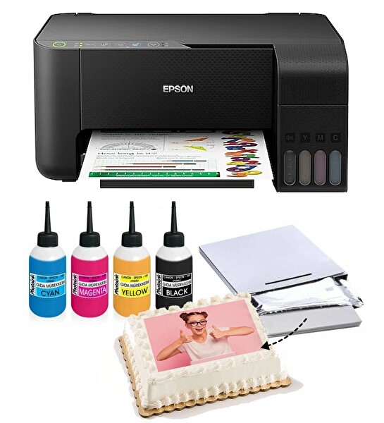 Canon Resimli Pasta Yazıcısı Epson L3250 Gıda Mürekkepli Bitmeyen Kartuş Sistemi