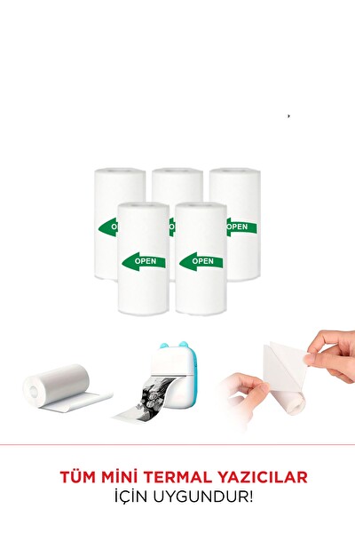 Torima Yapışkanlı Beyaz 1 Paket (5 Adet) Termal Rulo Kağıt Etiket Sticker Tüm Mini Makinalara Uyumlu