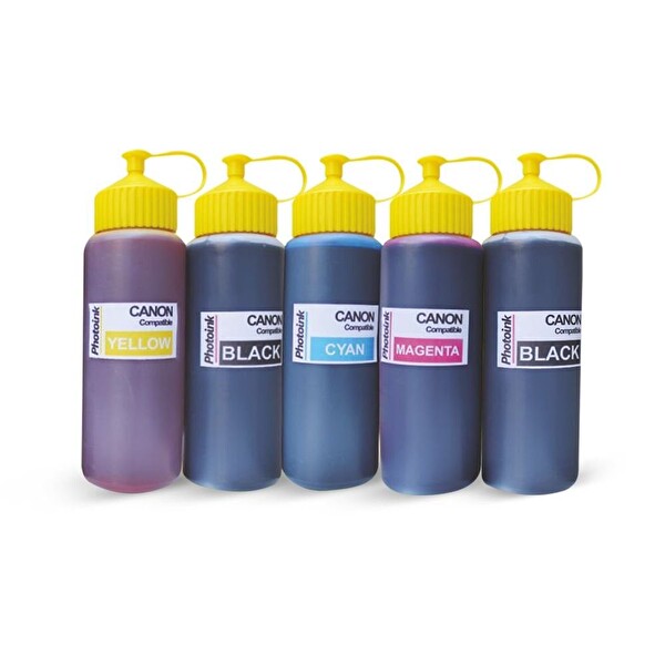 Photoink 5 Kartuşlu Canon Yazıcılar için Uyumlu 500 ML 5 Renk Mürekkep Seti