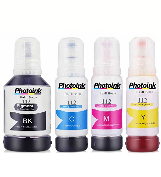 Photoink Epson 112 EcoTank 4 Renk Set Pigment Mürekkep