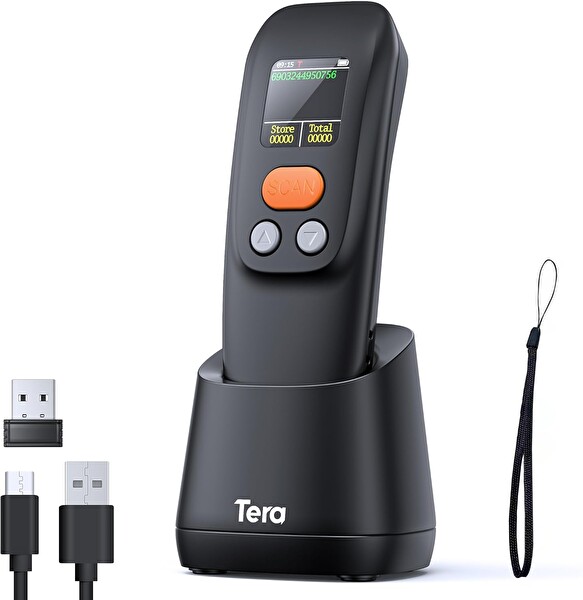 Tera 1600 Kablosuz 1D 2D QR Ergonomik El Tipi 3in1 Bluetooth 2.4G Kablosuz USB Süper Kod Çözme CMOS Sensörlü Barkod Okuyucu