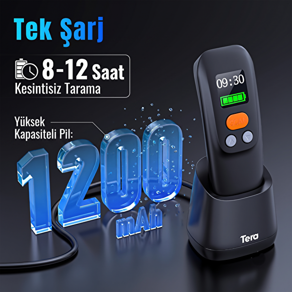 Tera 1600 Kablosuz 1D 2D QR Ergonomik El Tipi 3in1 Bluetooth 2.4G Kablosuz USB Süper Kod Çözme CMOS Sensörlü Barkod Okuyucu