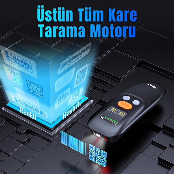 Tera 1600 Kablosuz 1D 2D QR Ergonomik El Tipi 3in1 Bluetooth 2.4G Kablosuz USB Süper Kod Çözme CMOS Sensörlü Barkod Okuyucu