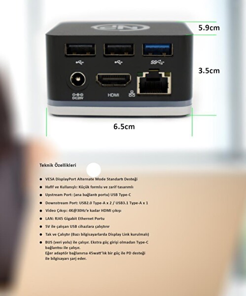 NPO TCD-101 MacOS/Windows 4K HDMI 3xUSB 1x45W Type-C PD Mini Docking Station