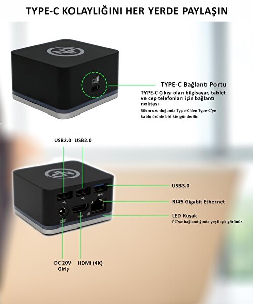NPO TCD-101 MacOS/Windows 4K HDMI 3xUSB 1x45W Type-C PD Mini Docking Station