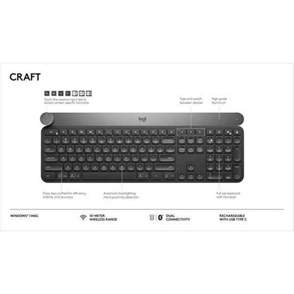 Logitech Craft Advanced İngilizce Q Kablosuz Siyah Klavye