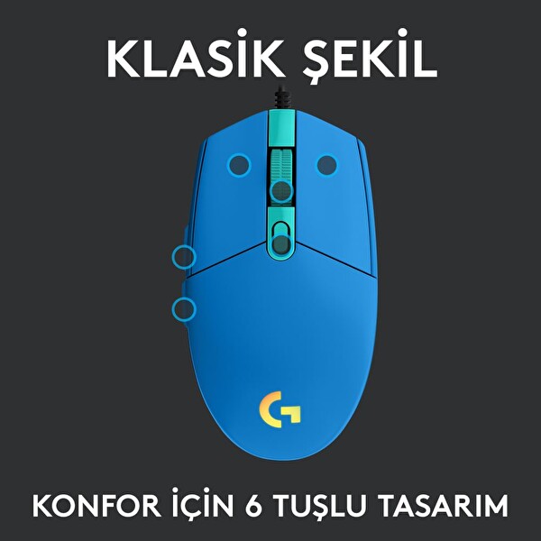 Logitech G G102 Lightsync RGB Aydınlatmalı 8.000 DPI Kablolu Mavi Oyuncu Mouse