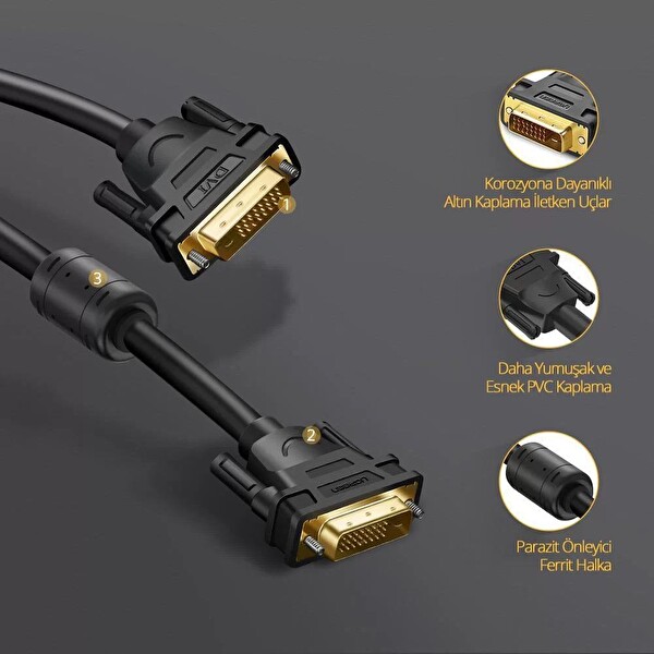 Ugreen 24+1 DVI to DVI 8 M Görüntü Aktarma Kablosu