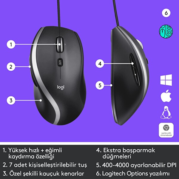 Logitech M500s 910-005784 7 Özel Düğmeli Gelişmiş Siyah Kablolu Mouse